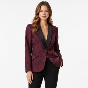 L'AGENCE Chamberlain‎ Blazer Jacket Shawl Collar Party Occasion Burgundy Size 2